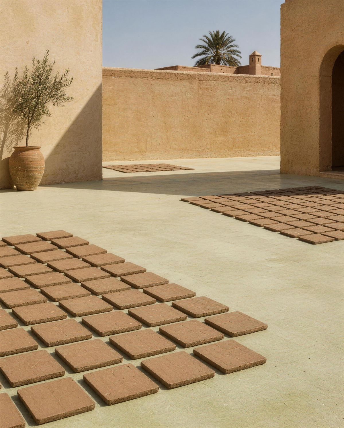 Carreaux d'argile crue séchant au soleil